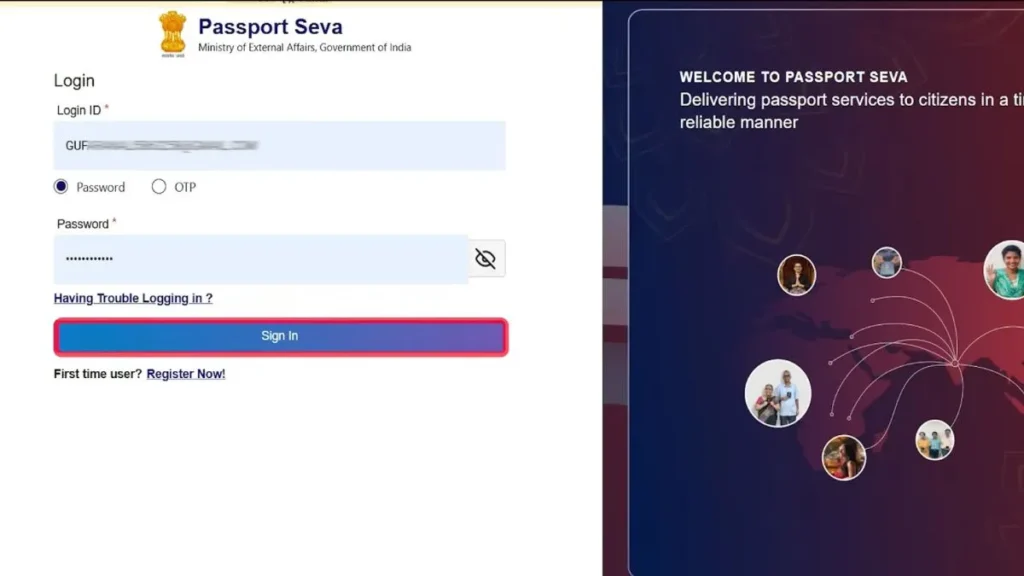 passport seva login